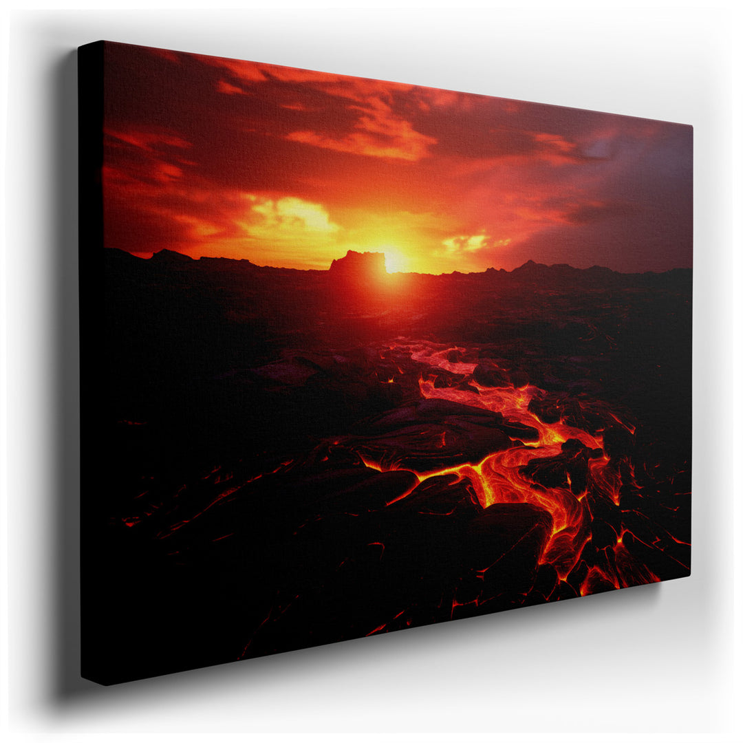 canvas print on wrapped canvas for wall decor – This wall art is a mesmerizing portrayal of nature's raw power and sublime beauty, capturing the dramatic scene of lava...