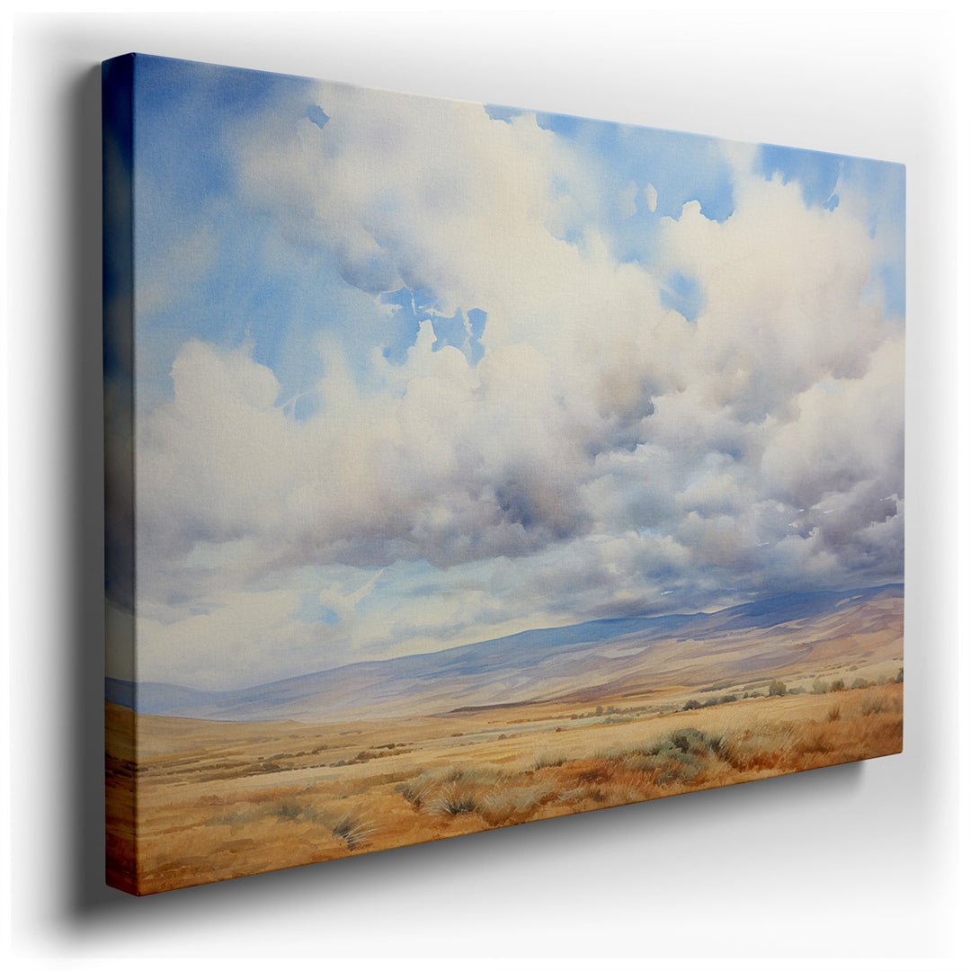 canvas print on wrapped canvas for wall decor – This exquisite watercolor wall art offers a breathtaking depiction of a vast landscape, characterized by gently rolling...