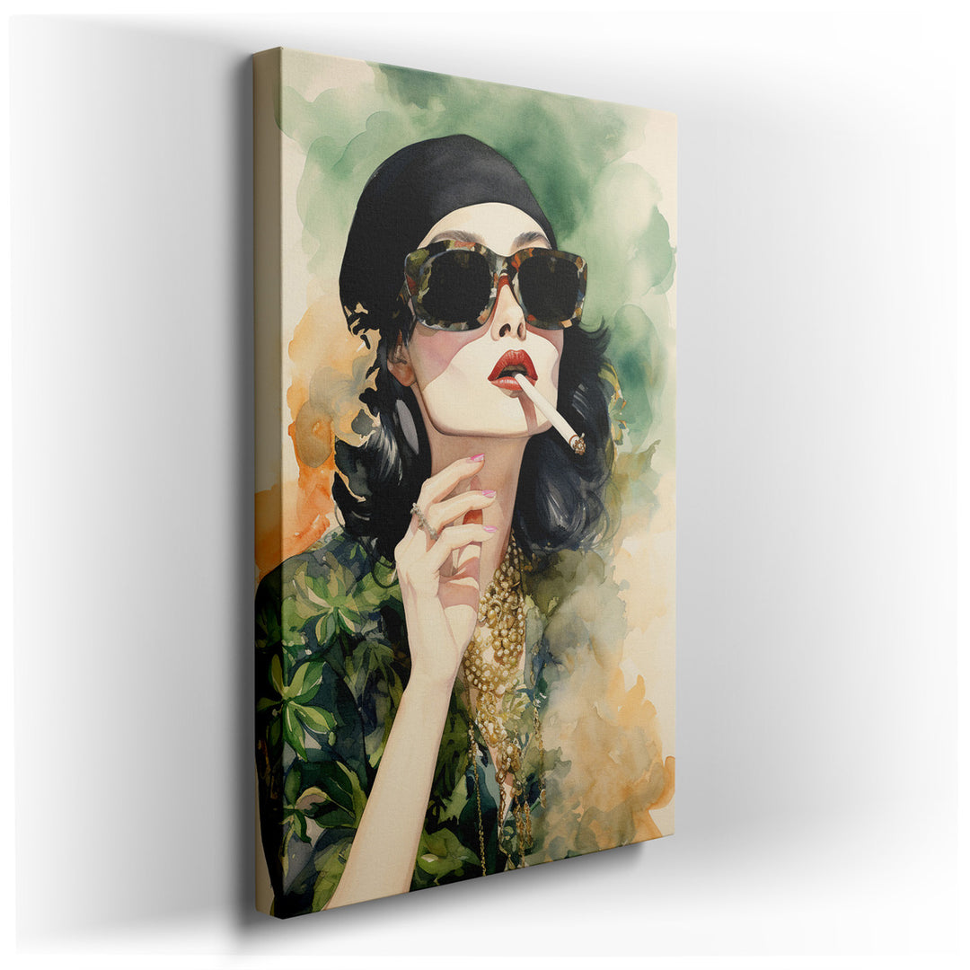 canvas print on wrapped canvas for wall decor – This captivating wall art portrays a woman who embodies both confidence and style, making it a remarkable piece that wou...
