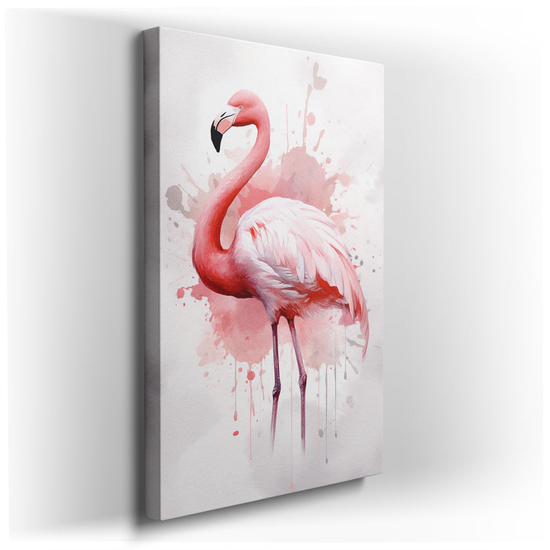 canvas print on wrapped canvas for wall decor – This wall art, a captivating watercolor depiction of a flamingo, is an exquisite piece that combines vibrant artistry wi...
