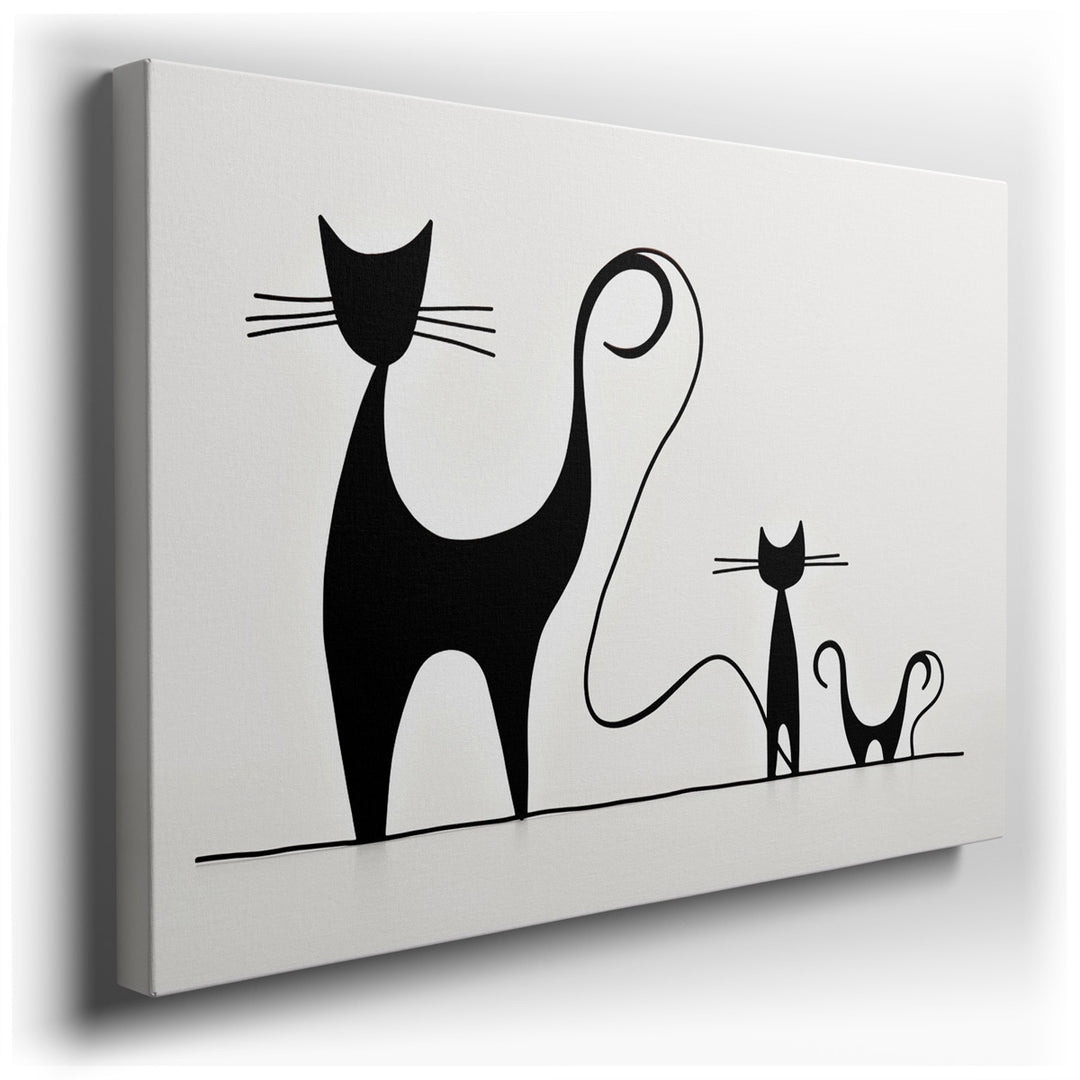 canvas print on wrapped canvas for wall decor – This delightful wall art, characterized by its minimalist aesthetic, captures the playful essence of black cats through...