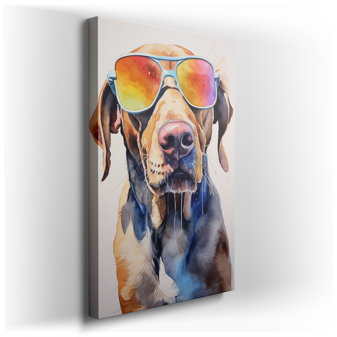 canvas print on wrapped canvas for wall decor – This delightful wall art captures the essence of whimsy and relaxation, featuring a charming dog adorned with oversized...