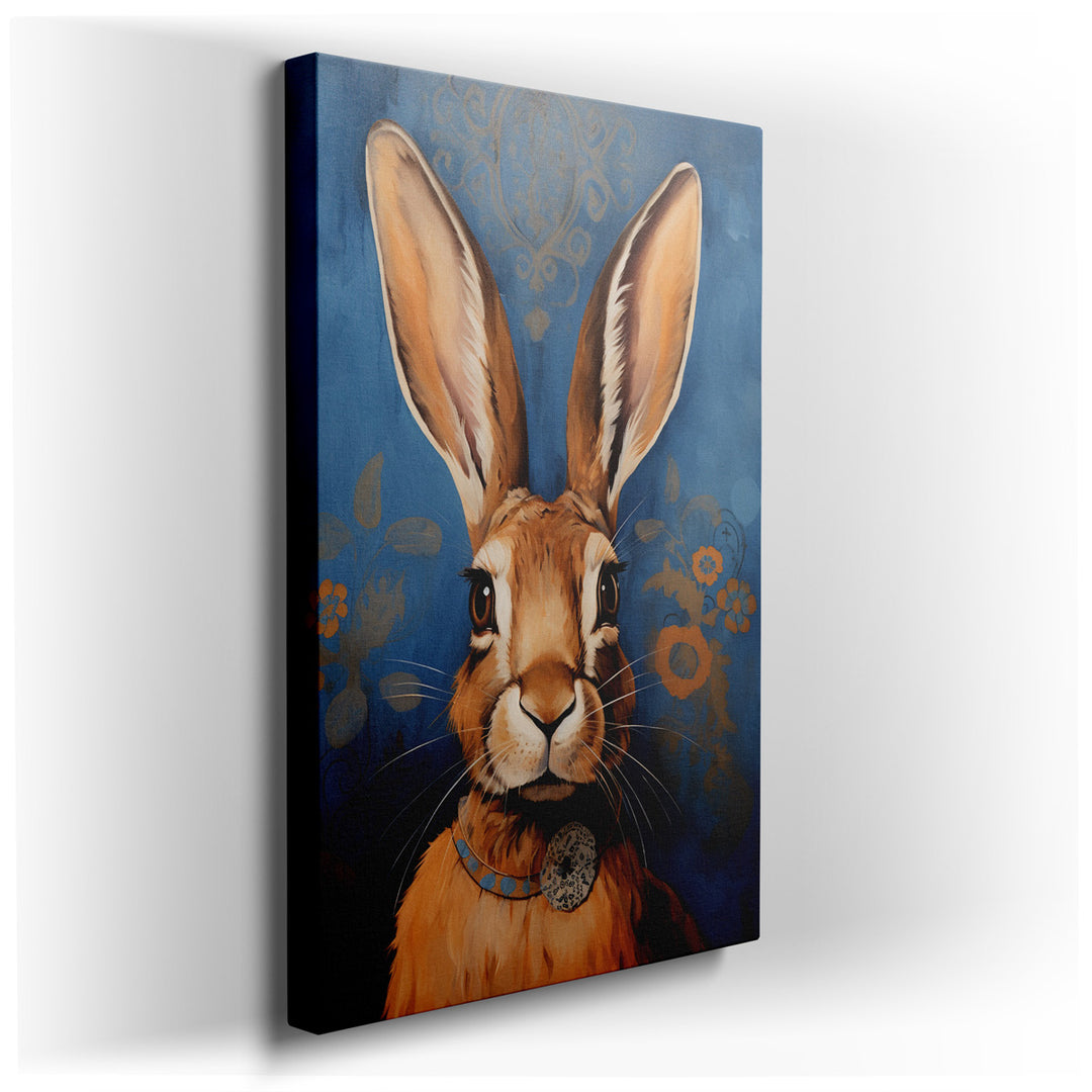 canvas print on wrapped canvas for wall decor – This enchanting wall art captures the essence of whimsy and charm through its depiction of a stylish rabbit, which sits...