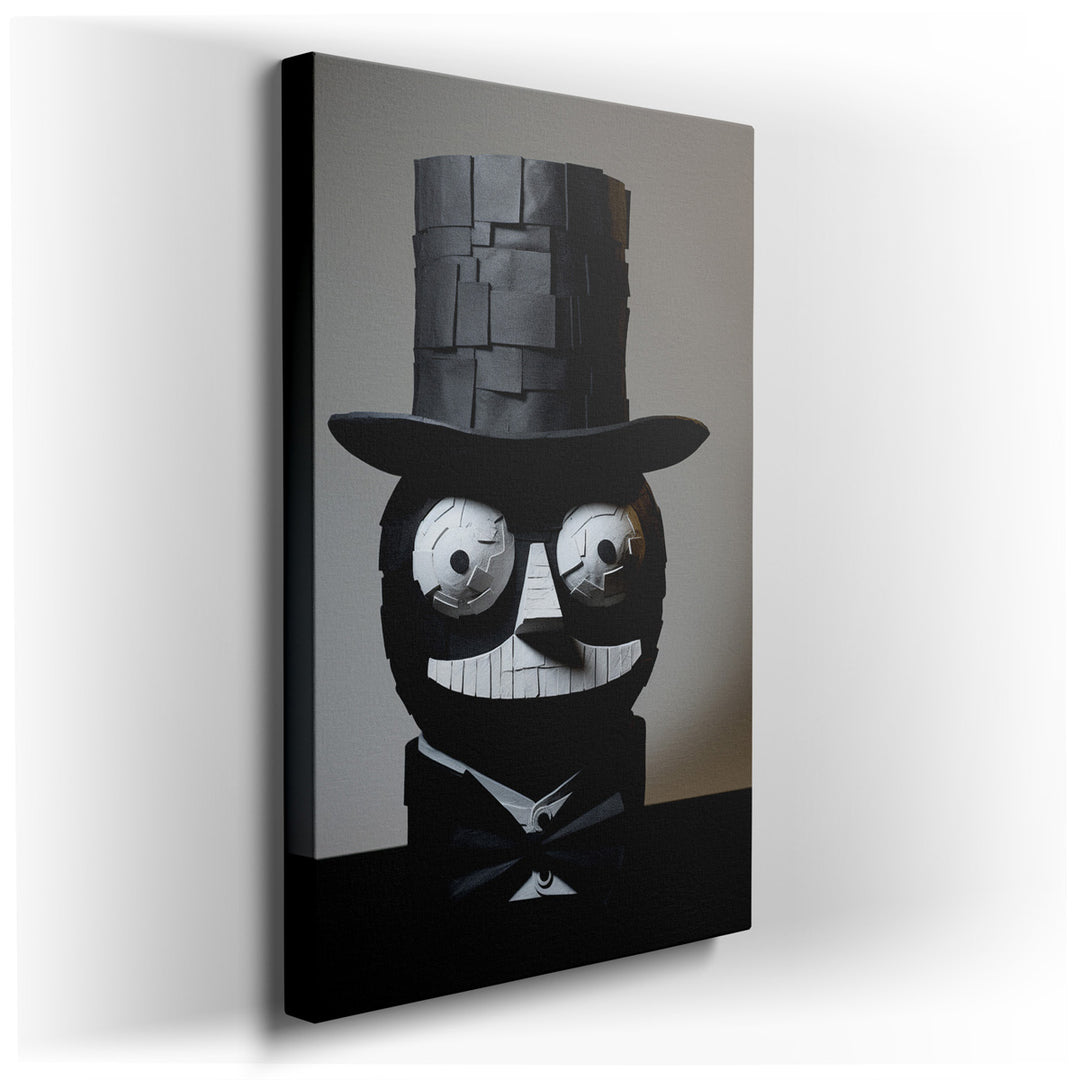 canvas print on wrapped canvas for wall decor – This wall art, a captivating and whimsical creation, features a character ingeniously crafted from styrofoam, which imme...