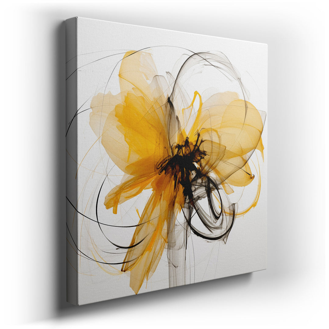 canvas print on wrapped canvas for wall decor – This wall art, a dynamic abstract composition, masterfully captures the essence of a floral arrangement through its flow...