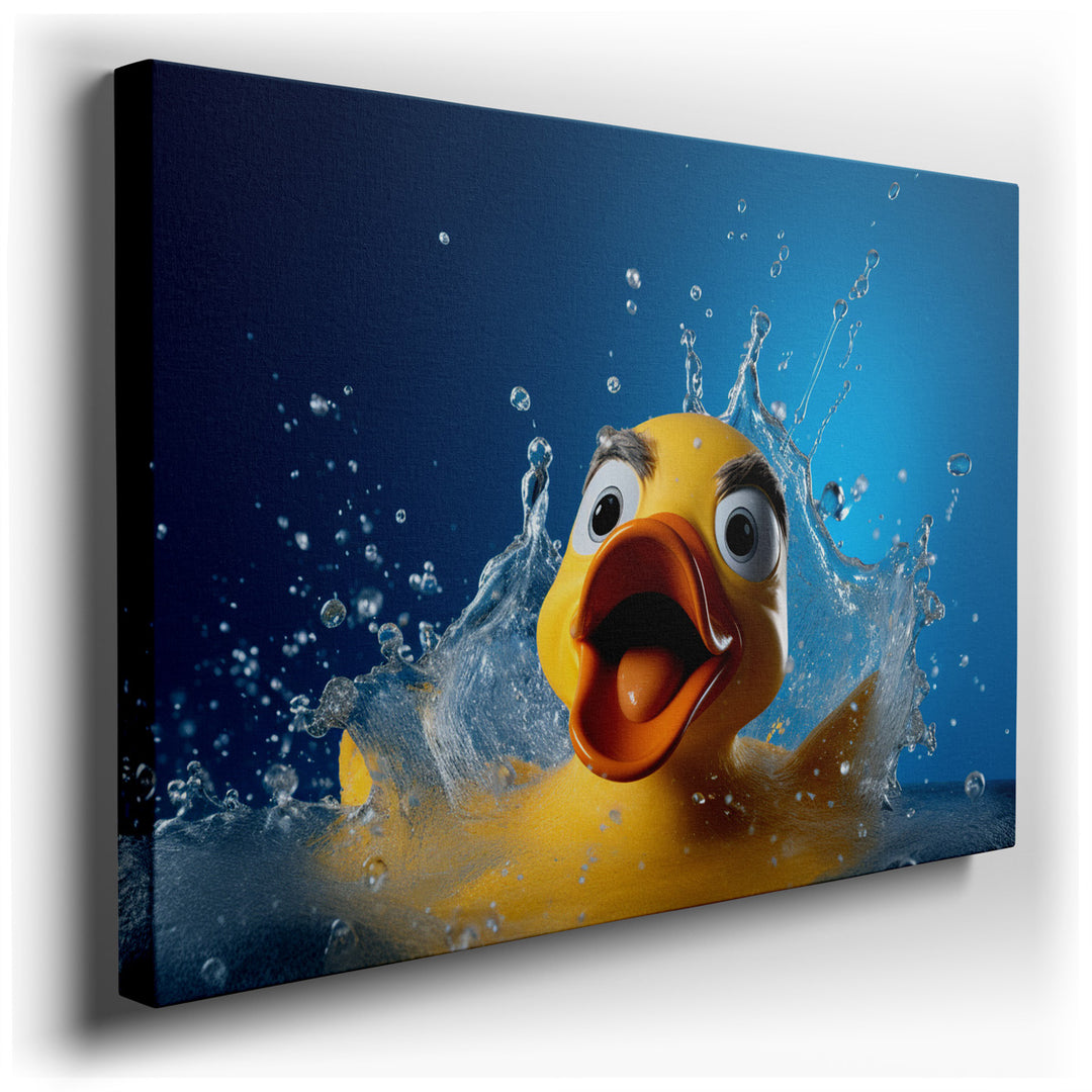 canvas print on wrapped canvas for wall decor – This delightful wall art captures the essence of pure joy and whimsical fun through the depiction of a vibrant yellow ru...