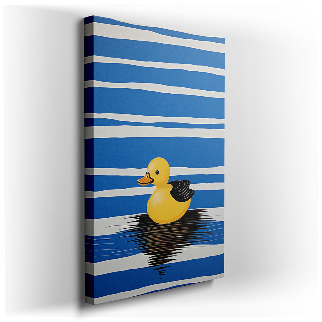canvas print on wrapped canvas for wall decor – This delightful wall art captures the essence of a classic yellow rubber duck, an iconic symbol of childhood bath times,...