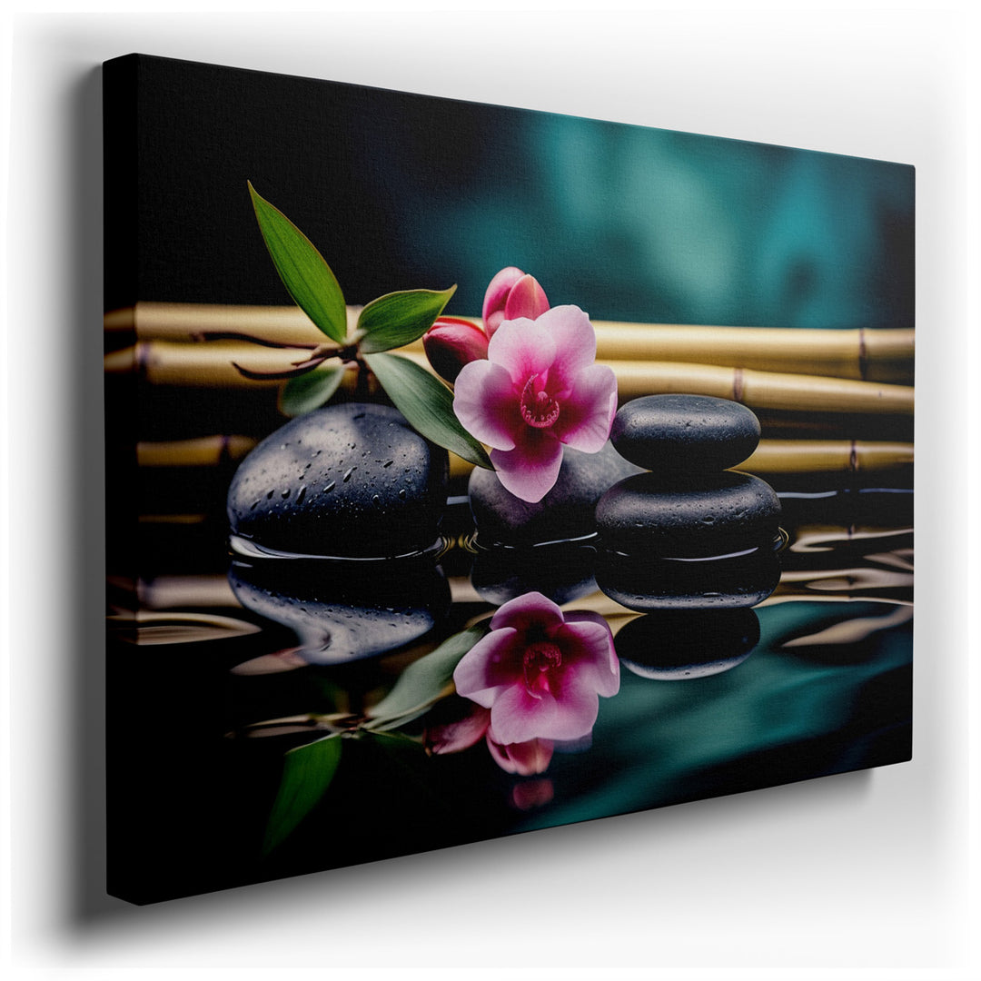 canvas print on wrapped canvas for wall decor – This exquisite wall art, depicting a tranquil zen garden, is a masterpiece of serenity and mindfulness. The scene is met...