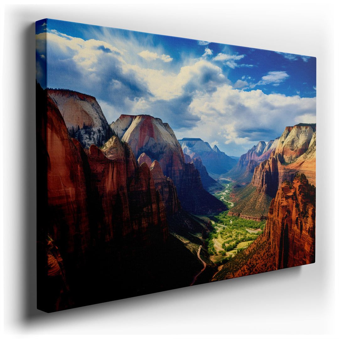 canvas print on wrapped canvas for wall decor – The wall art of Zion National Park is a masterful representation of nature's grandeur, capturing the essence of one of A...